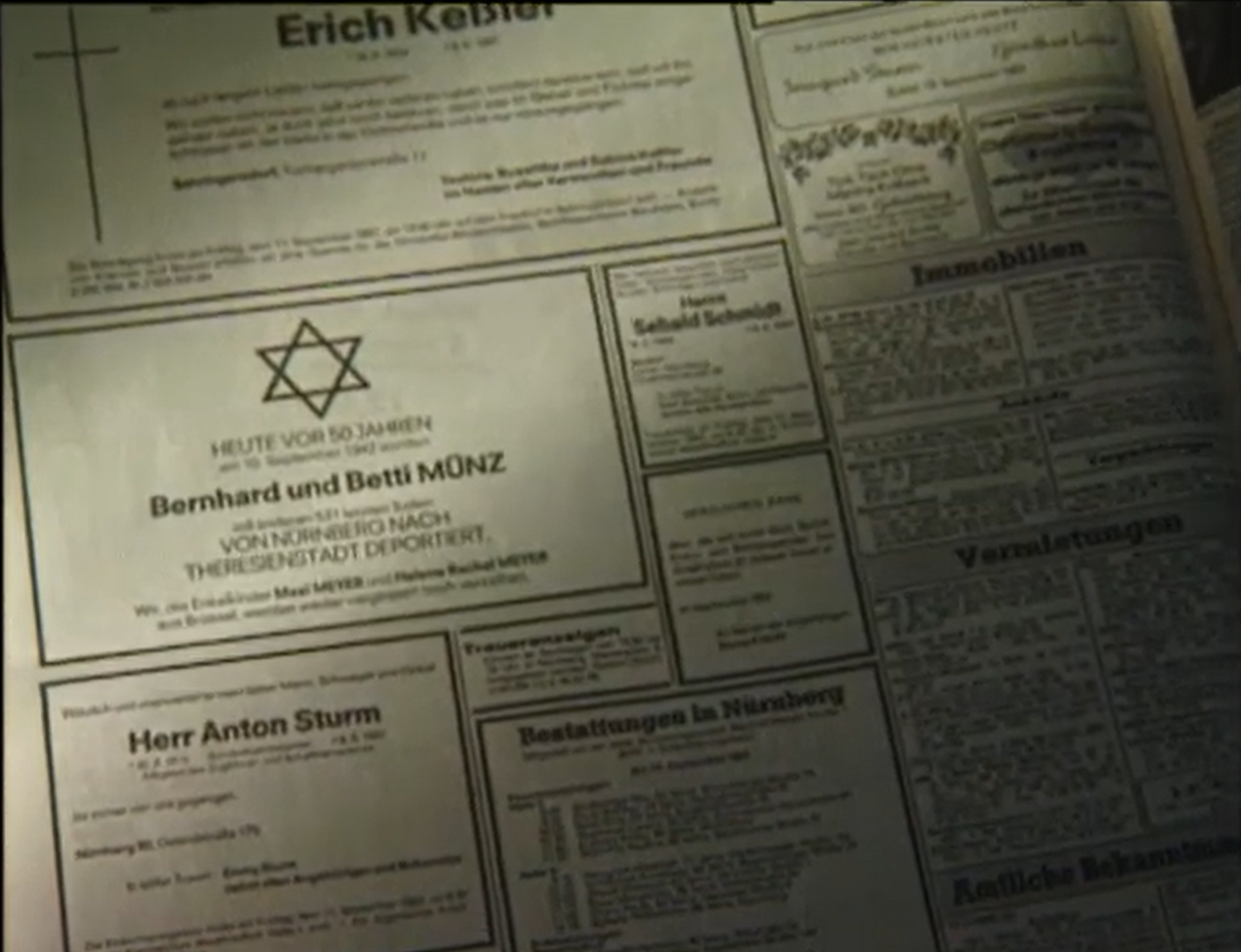 Diese Traueranzeige in den Nürnberger Nachrichten thematisiert die Ermordung von Betti Münz.